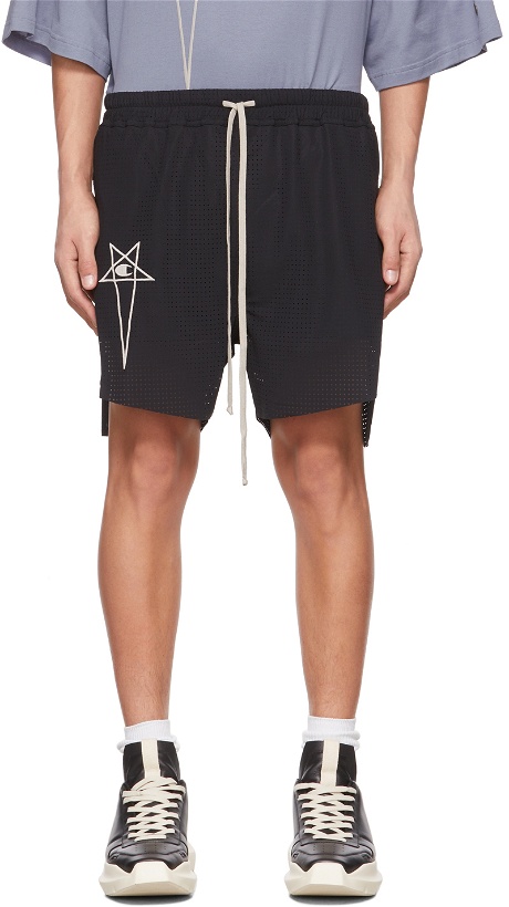 Photo: Rick Owens Black Champion Edition Perforated Dolphin Boxers Shorts