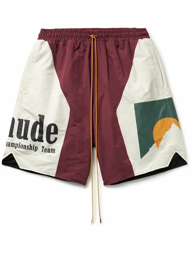 Photo: Rhude - Straight-Leg Logo-Print Cotton-Blend Drawstring Shorts - Red