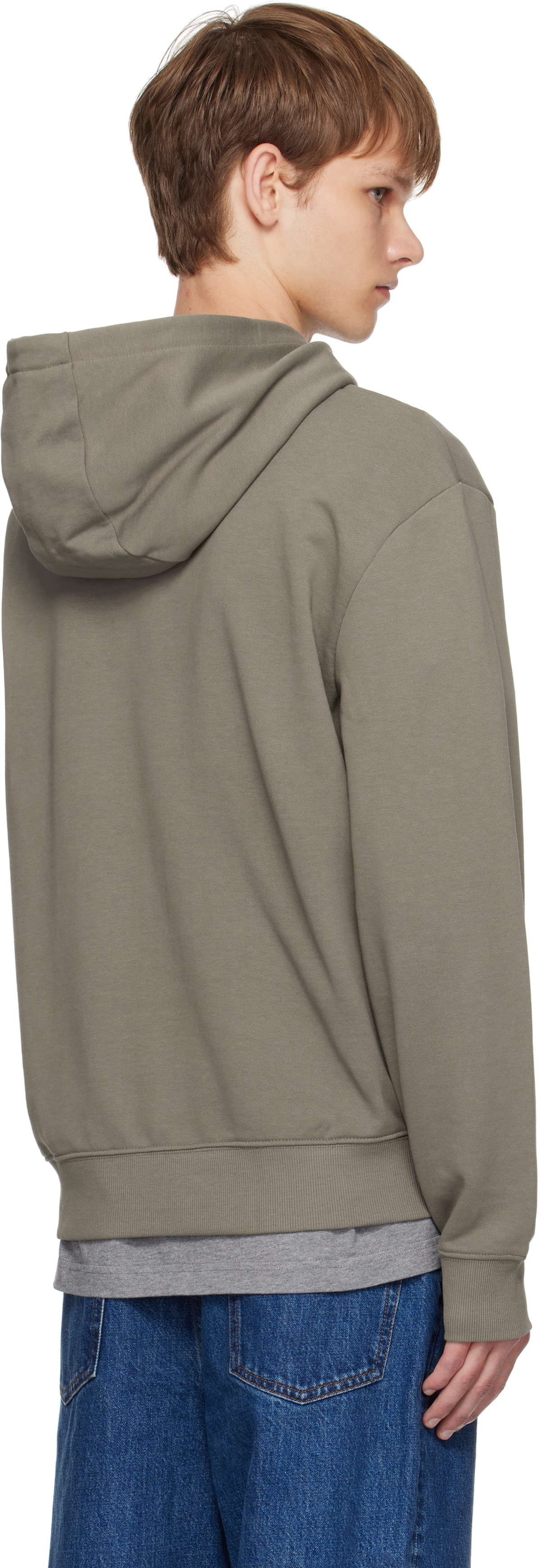 Hugo Taupe Cotton-Terry Relaxed-Fit Hoodie