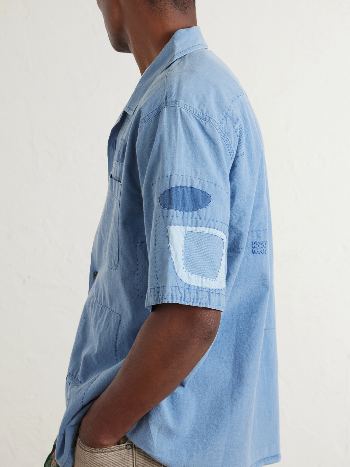 Corridor - Patchwork Cotton Shirt - Blue