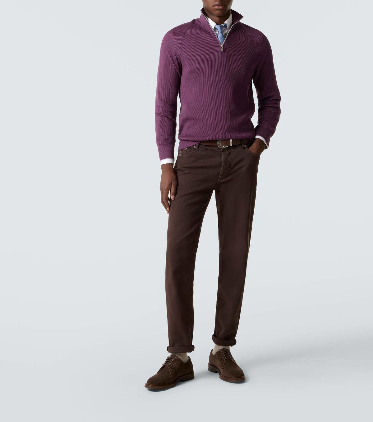 Brunello Cucinelli Ribbed-knit cotton half-zip sweater