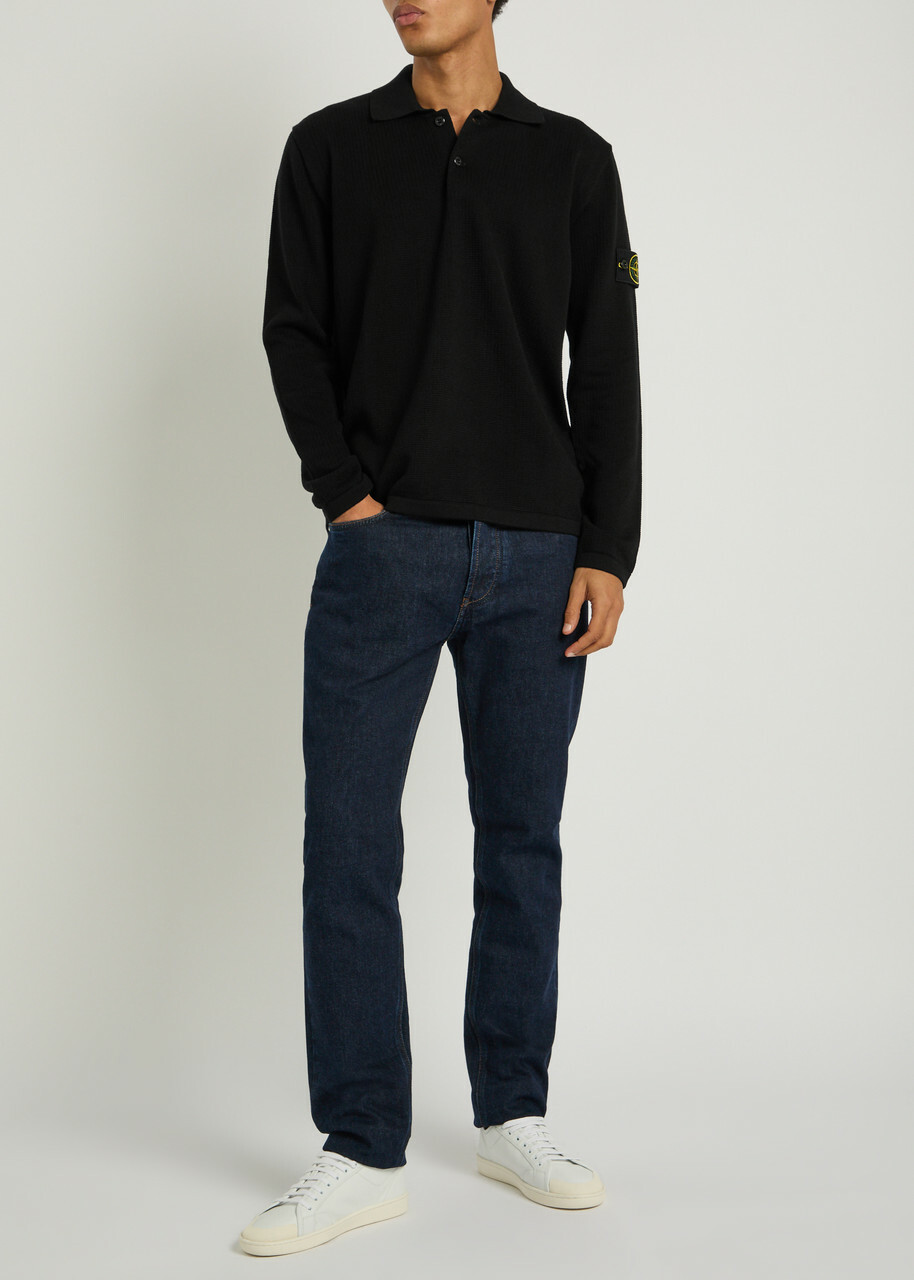 Stone Island Knit Cotton Polo Shirt Black