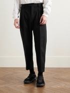 WTAPS - Cropped Tapered Logo-Appliquéd Pleated Twill Trousers - Black
