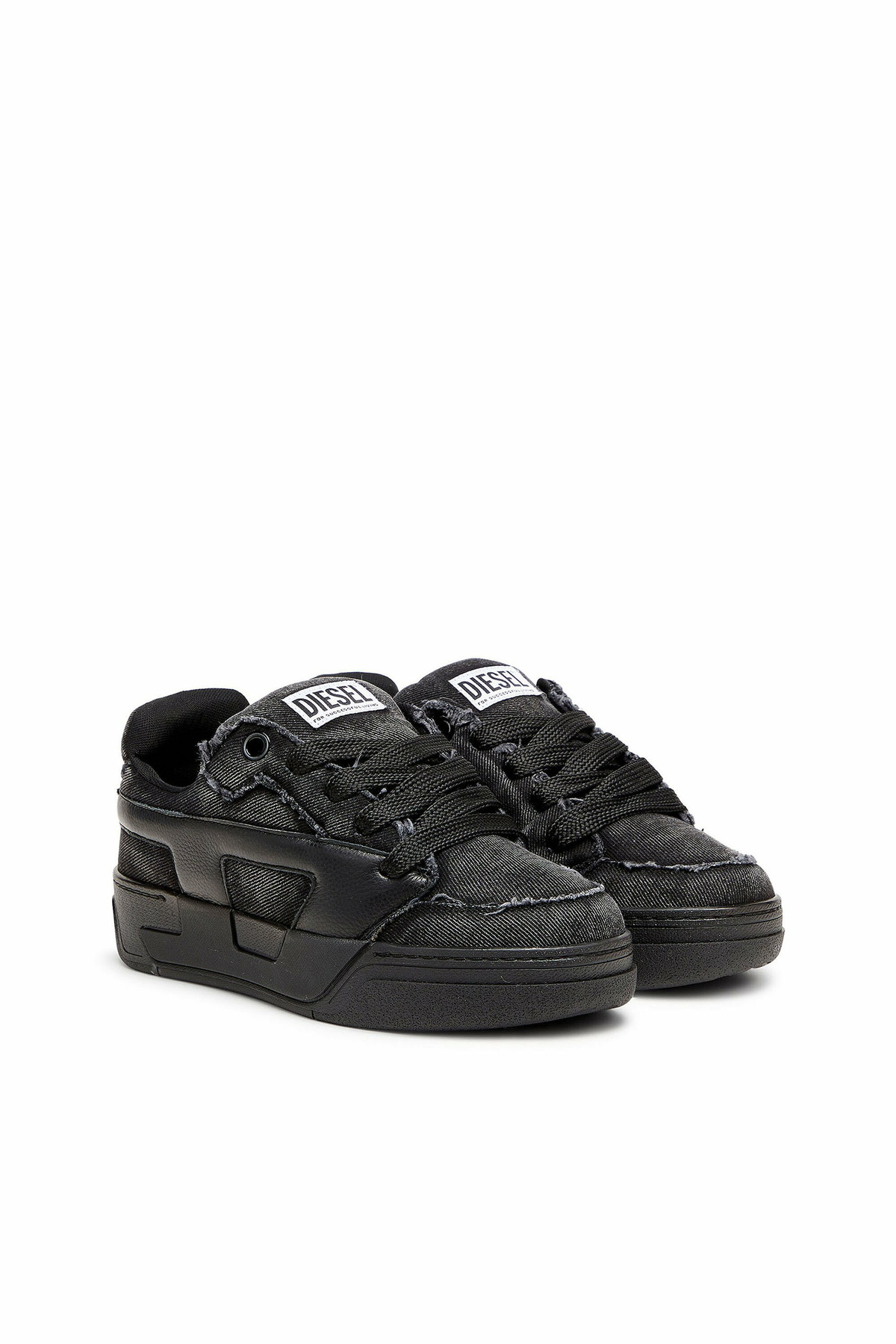 Diesel S-D-Ollie - Sneakers in frayed denim e leather - Sneakers Mens in Black
