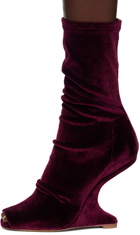 Rick Owens Lilies Burgundy Velvet Ankle Boots