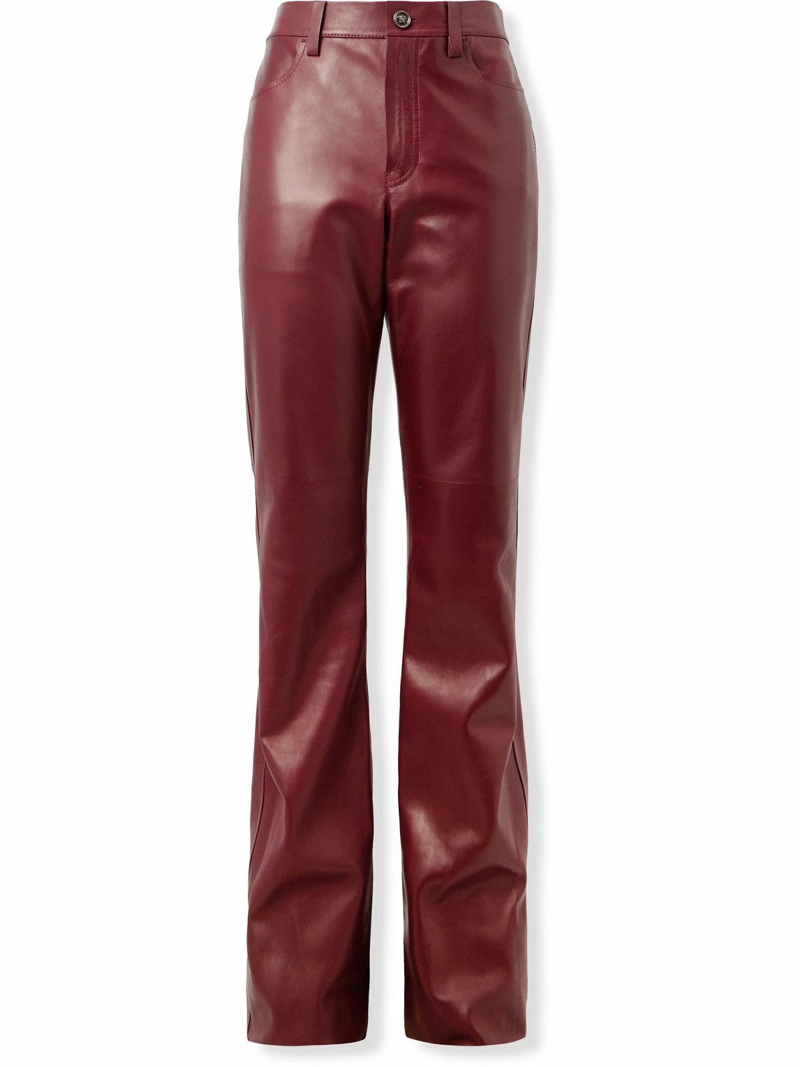 Versace - Slim-Fit Flared Leather Trousers - Red Versace