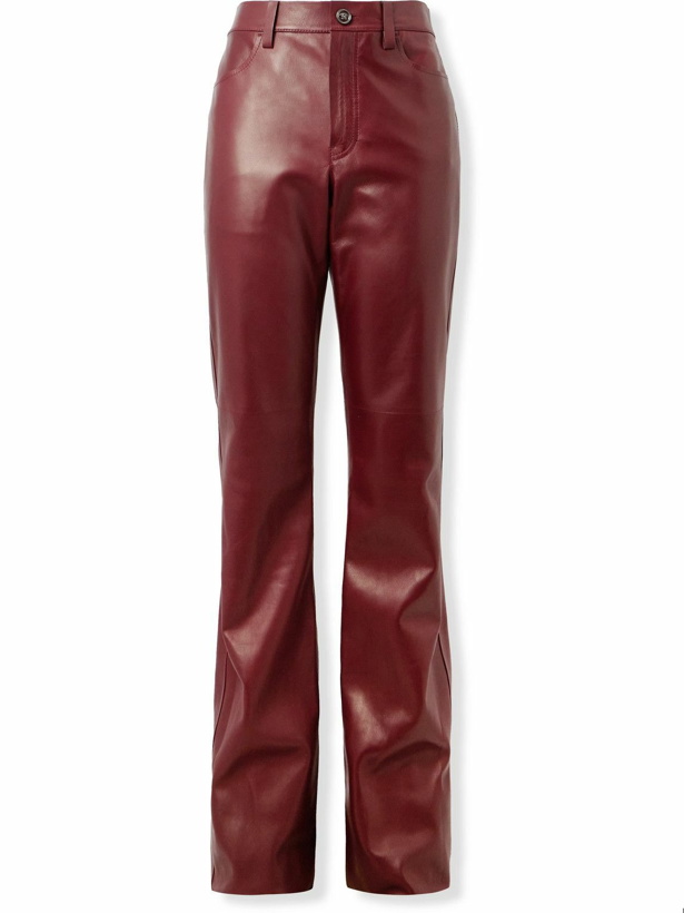 Photo: Versace - Slim-Fit Flared Leather Trousers - Red