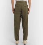 Monitaly - Tapered Pleated Cotton-Sateen Trousers - Men - Army green