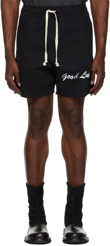 Photo: Mr. Saturday Black Twill 'Good Luck' Shorts