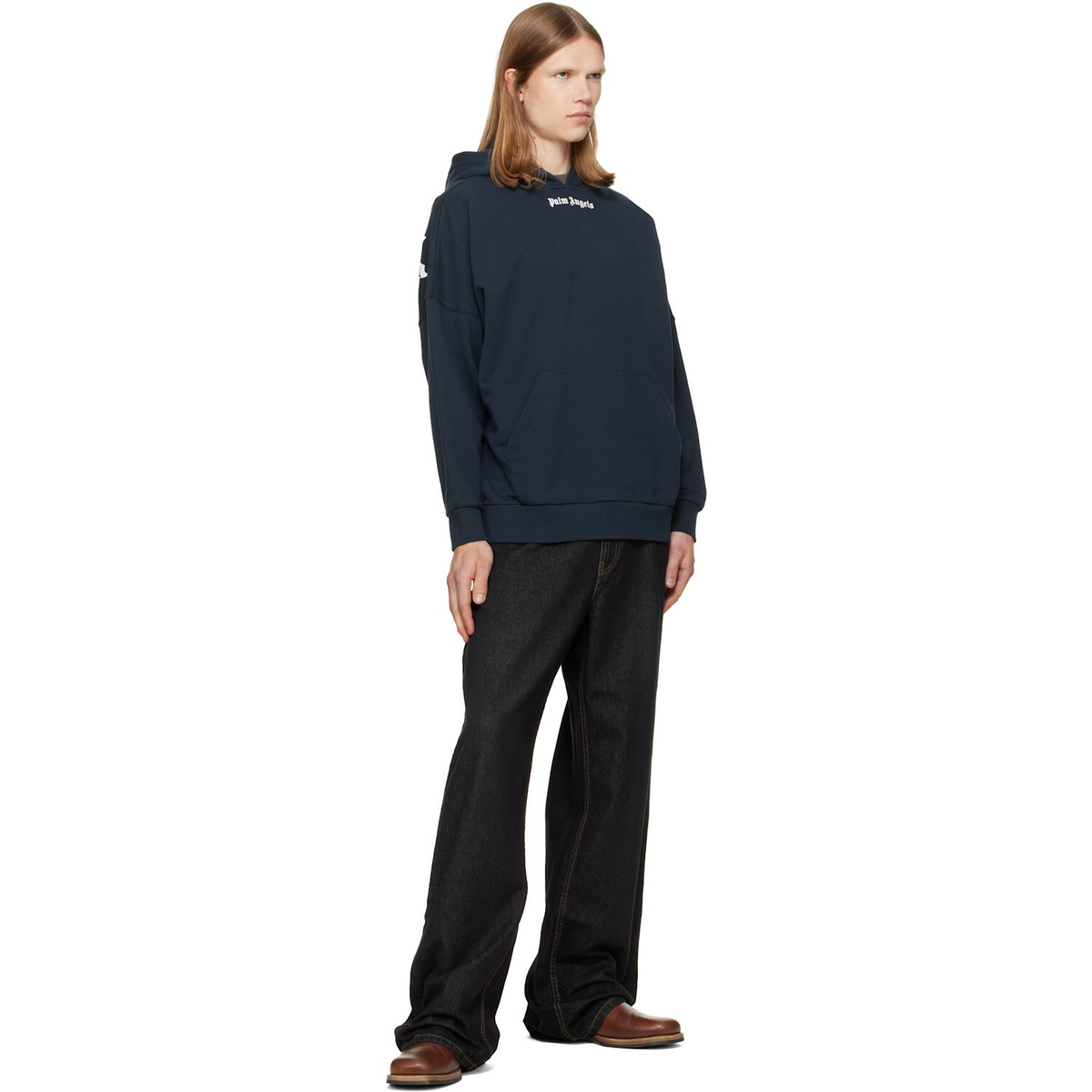 Palm Angels Black Curved Logo Loose Jeans