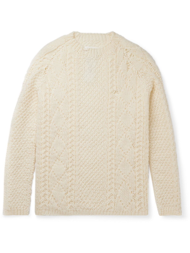 Photo: Maison Margiela - Distressed Cable-Knit Wool Sweater - Neutrals