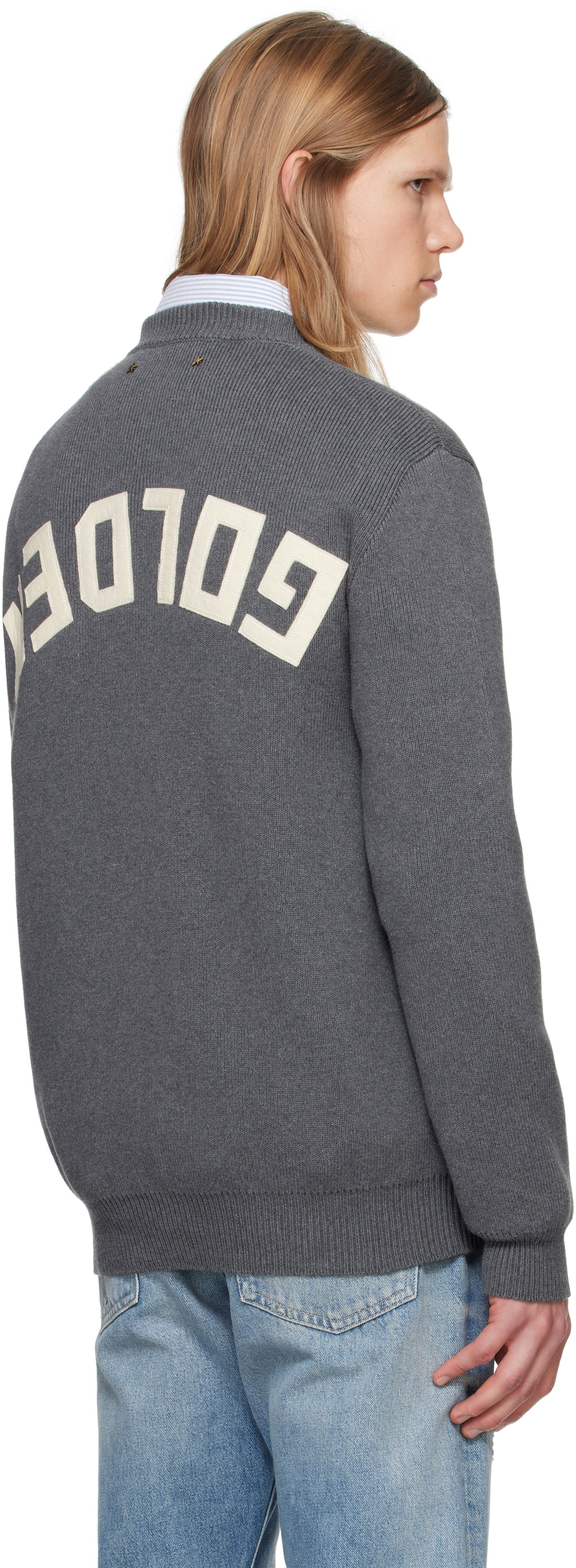 Golden Goose Gray Round-Neck Logo Sweater