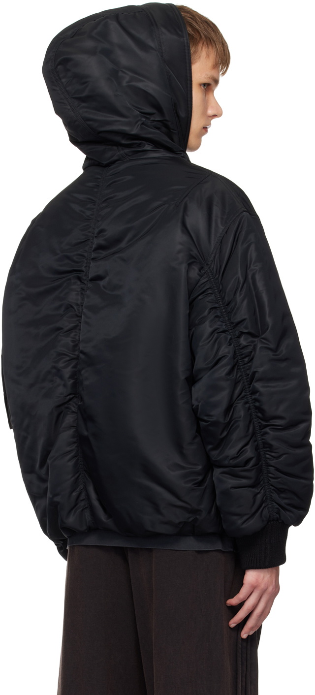 Solid Homme Black Hooded Bomber Jacket
