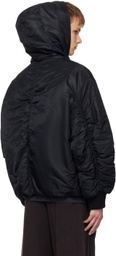 Solid Homme Black Hooded Bomber Jacket