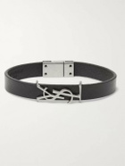 SAINT LAURENT - Logo-Detailed Burnished Silver-Tone and Leather Bracelet - Black