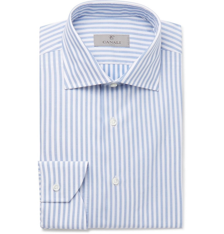 Photo: Canali - Blue Slim-Fit Striped Cotton Shirt - Men - Blue