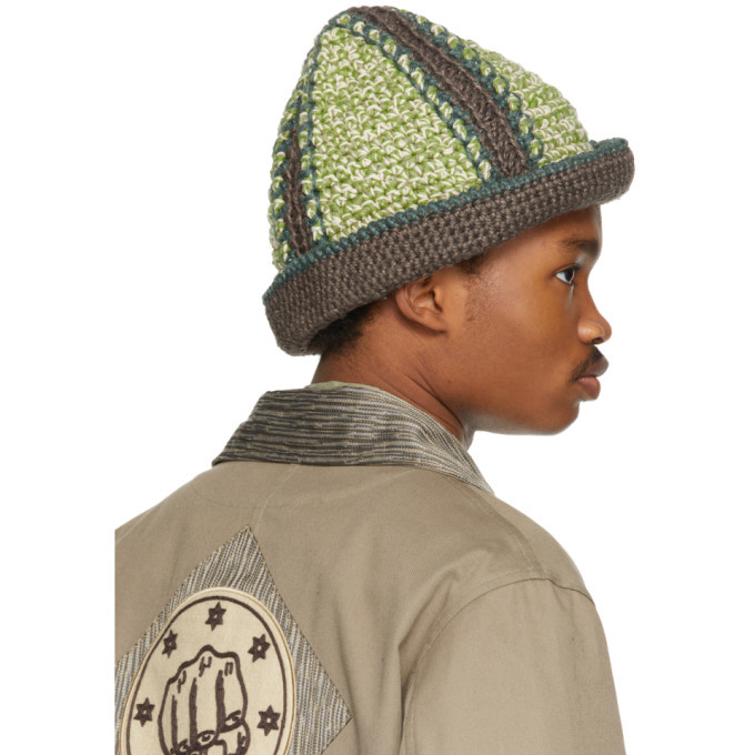 Nicholas Daley Green and Brown Hand-Crochet Bucket Hat