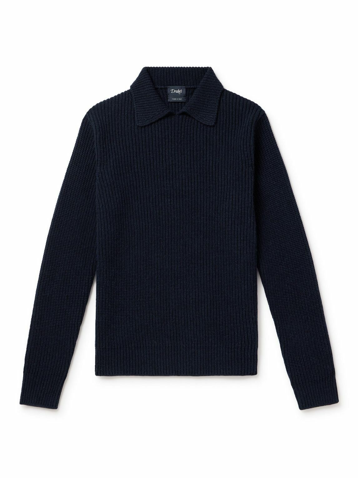 Photo: Drake's - Integral Ribbed Wool and Alpaca-Blend Sweater - Blue