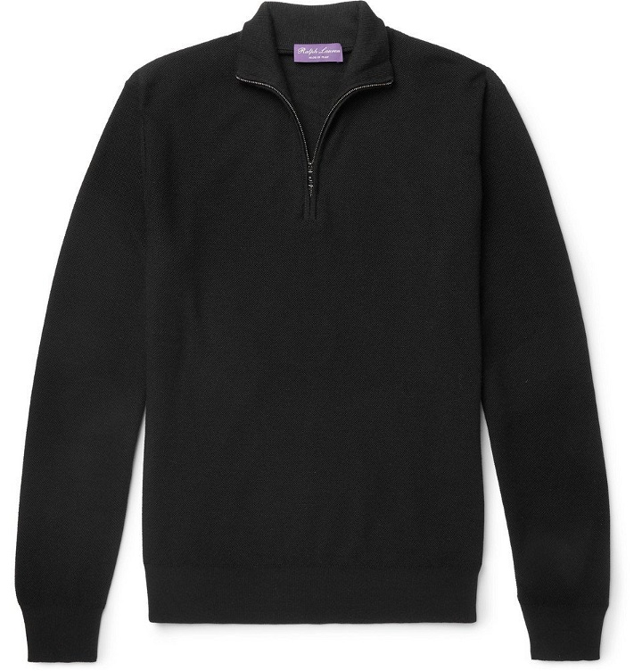 Photo: Ralph Lauren Purple Label - Slim-Fit Merino Wool and Cashmere-Blend Piqué Half-Zip Sweater - Black