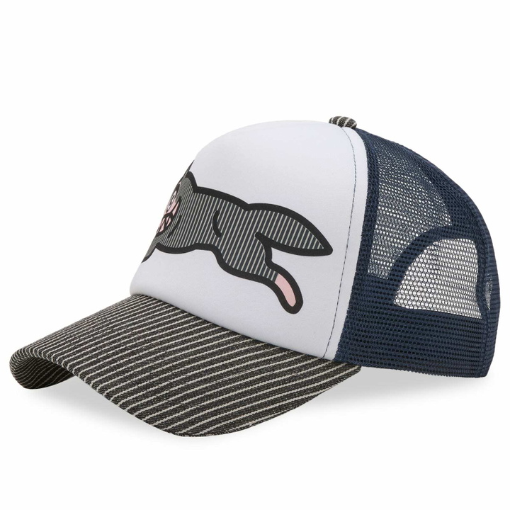 Photo: END. x ICECREAM Hickory Running Dog Trucker Cap in Navy/White 