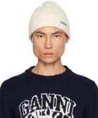 GANNI Off-White Logo Patch Beanie