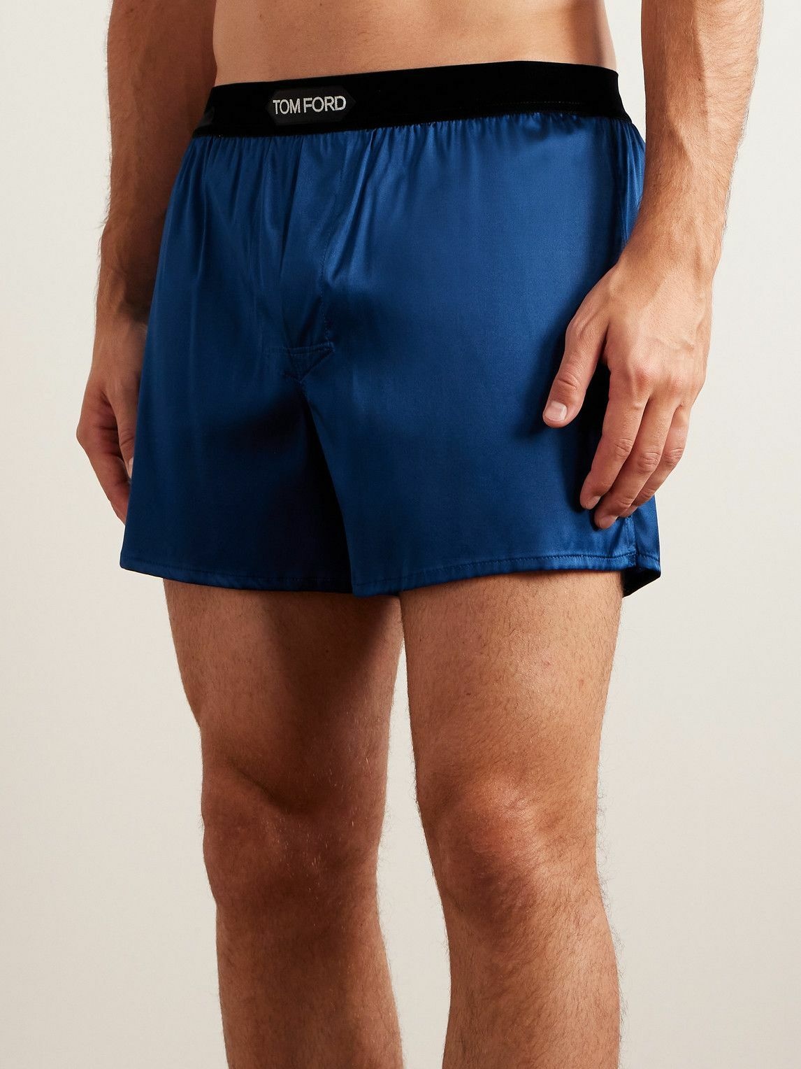 TOM FORD Velvet-Trimmed Stretch-Silk Satin Boxer Shorts for Men