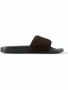 TOM FORD - Ricky Logo-Perforated Suede Slides - Brown