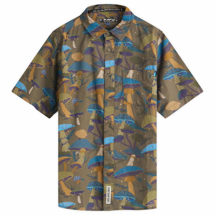 Photo: KAVU Men's Festaruski Stand Collar Short Sleeve Shirt in Mushroom Kingdom