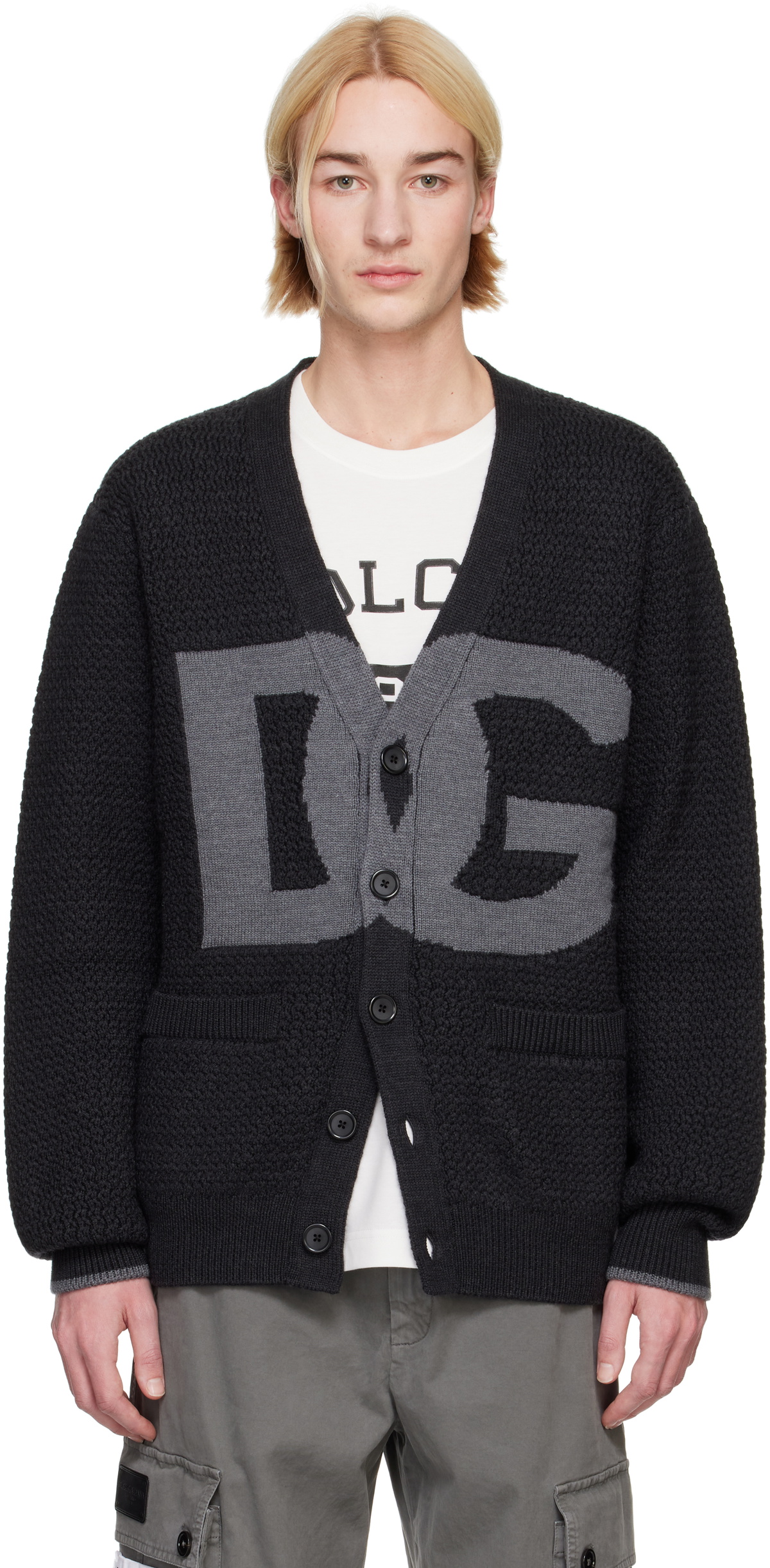 Dolce&Gabbana Gray Hand-Knit Wool Cardigan