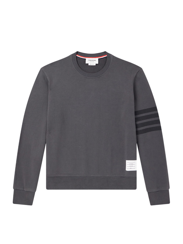 Photo: Thom Browne - 4-Bar Stripe Cotton-Jersey Sweatshirt - Gray