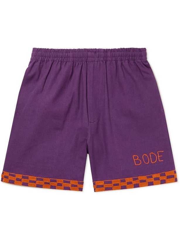 Photo: BODE - Straight-Leg Embroidered Cotton Shorts - Purple