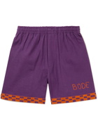 BODE - Straight-Leg Embroidered Cotton Shorts - Purple