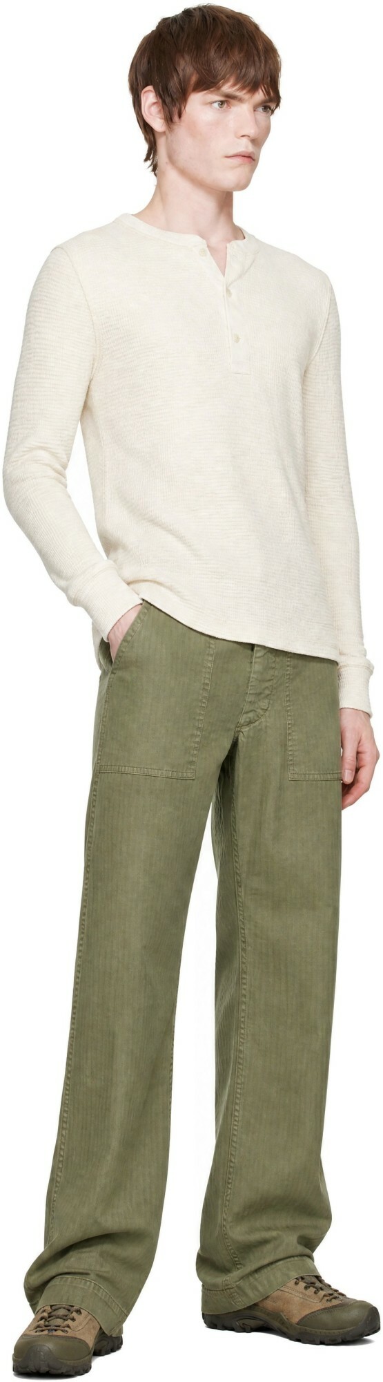 RRL Khaki Herringbone Utility Trousers