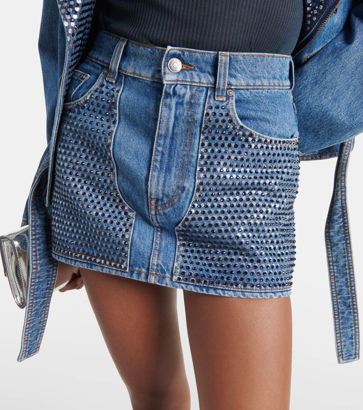 Area Crystal-embellished denim miniskirt
