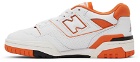 New Balance White & Orange 550 Sneakers