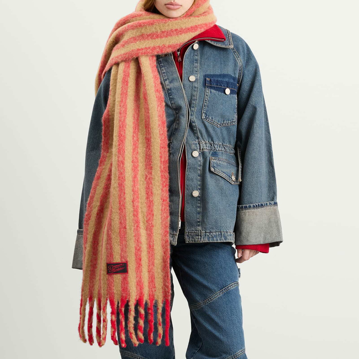 Damson Madder Women's Brushed Oversize Stripe Scarf in Multi 