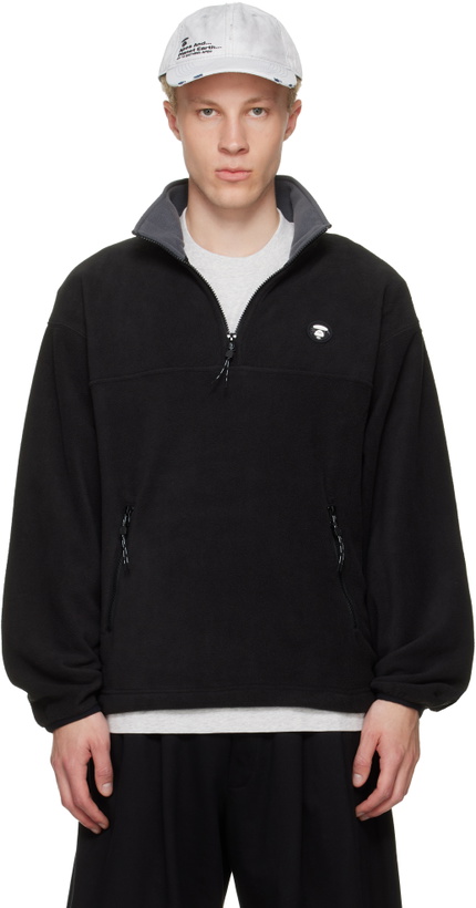 Photo: AAPE by A Bathing Ape Black AAPENOW Moonface Half-Zip Sweater