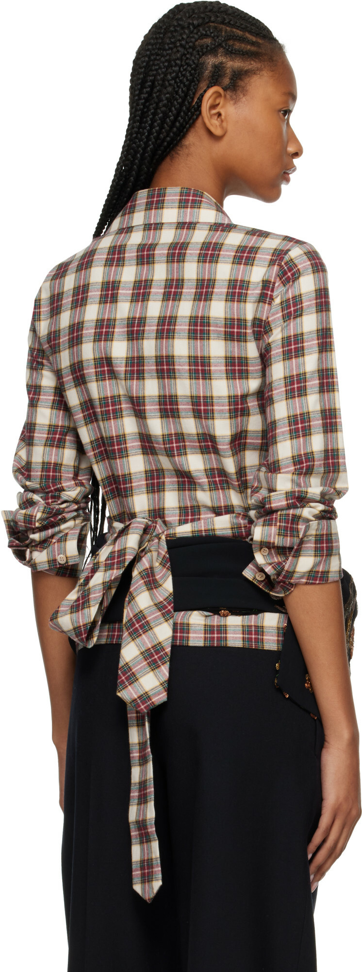 Dries Van Noten Off-White & Red Fitted Flannel Wrap Shirt