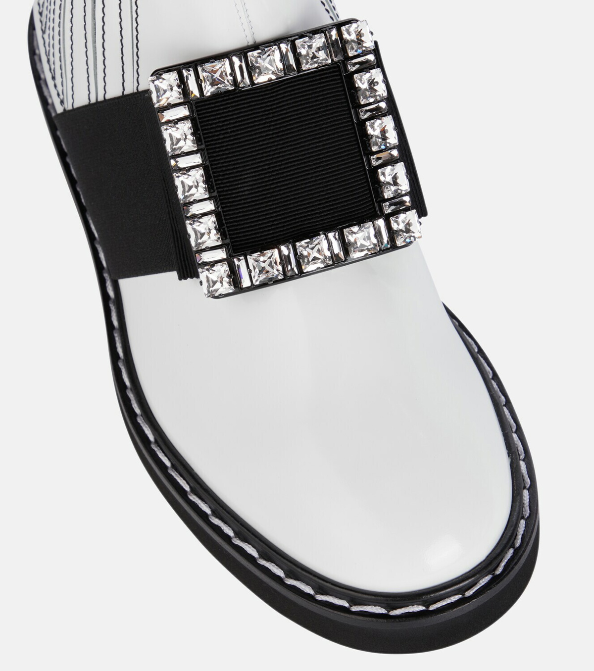 Roger Vivier - Viv' Go-Thick Strass Buckle Chealsea Ankle Boots in Patent Leather, White, Scarpe, Size: 38