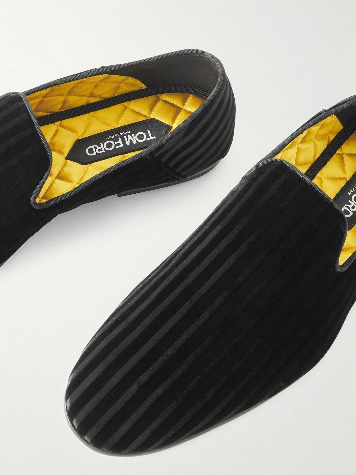 TOM FORD - Striped Velvet Slippers - Black