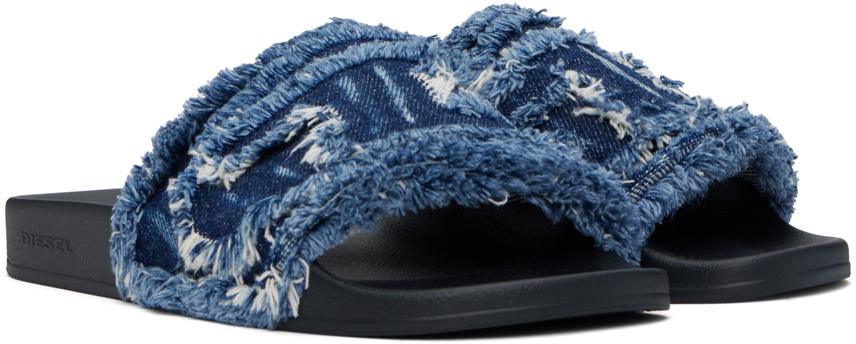 DIESEL | SA-SLIDE D OVAL BLUE DENIM サンダル Women's Sa-Oval D-Denim slide sandals with Oval D strap