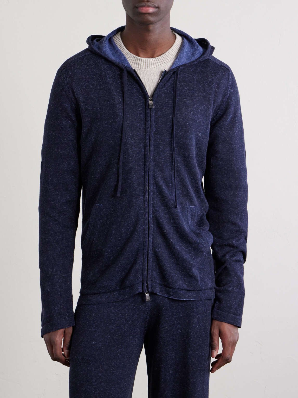 PIACENZA 1733 - Knitted Silk and Linen-Blend Zip-Up Hoodie - Blue