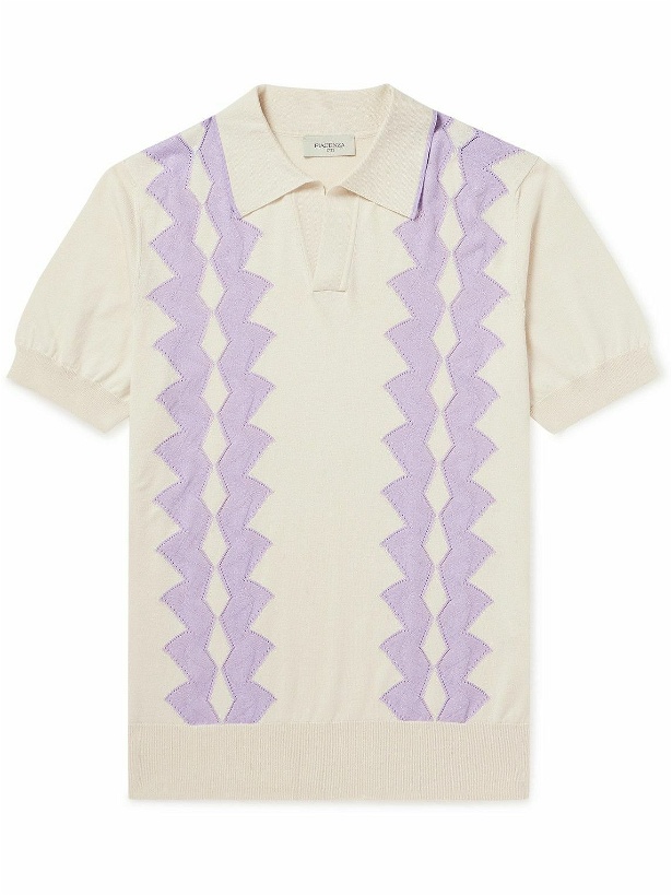 Photo: PIACENZA 1733 - Intarsia Pointelle-Knit Silk and Cotton-Blend Polo Shirt - Purple