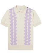 PIACENZA 1733 - Intarsia Pointelle-Knit Silk and Cotton-Blend Polo Shirt - Purple