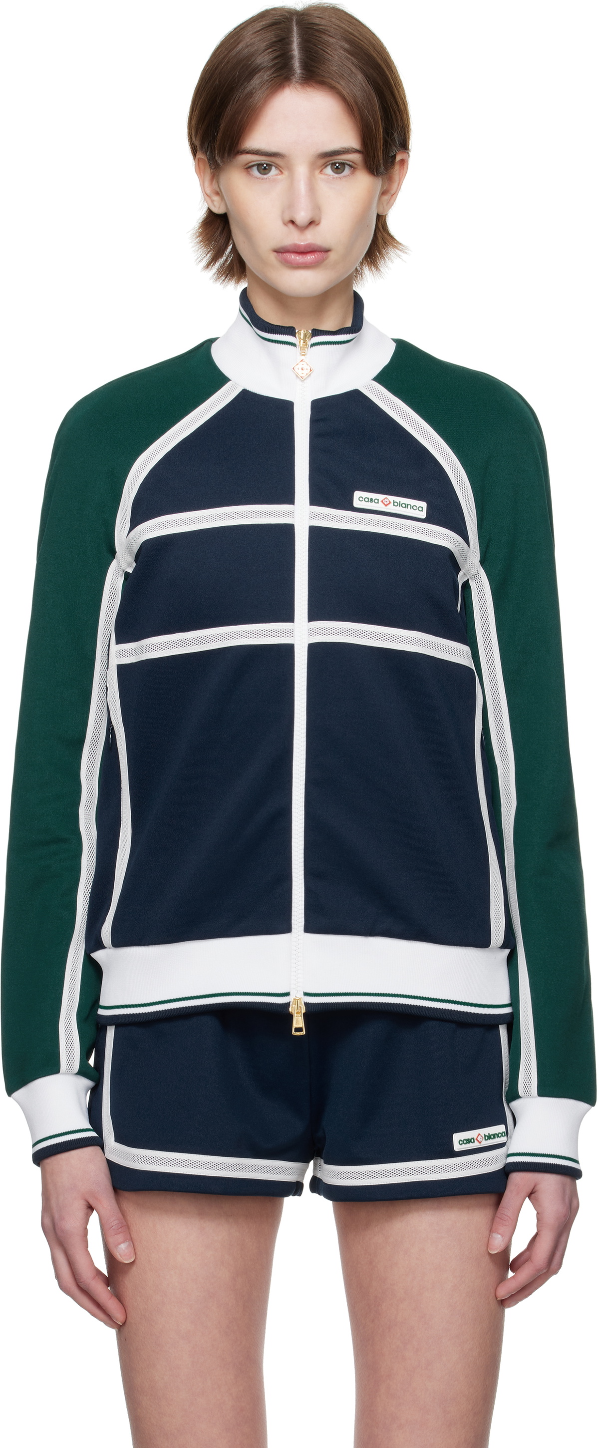 Casablanca Navy & Green Mesh Tape Track Jacket