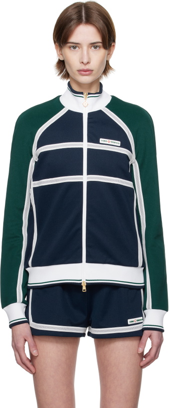 Photo: Casablanca Navy & Green Mesh Tape Track Jacket