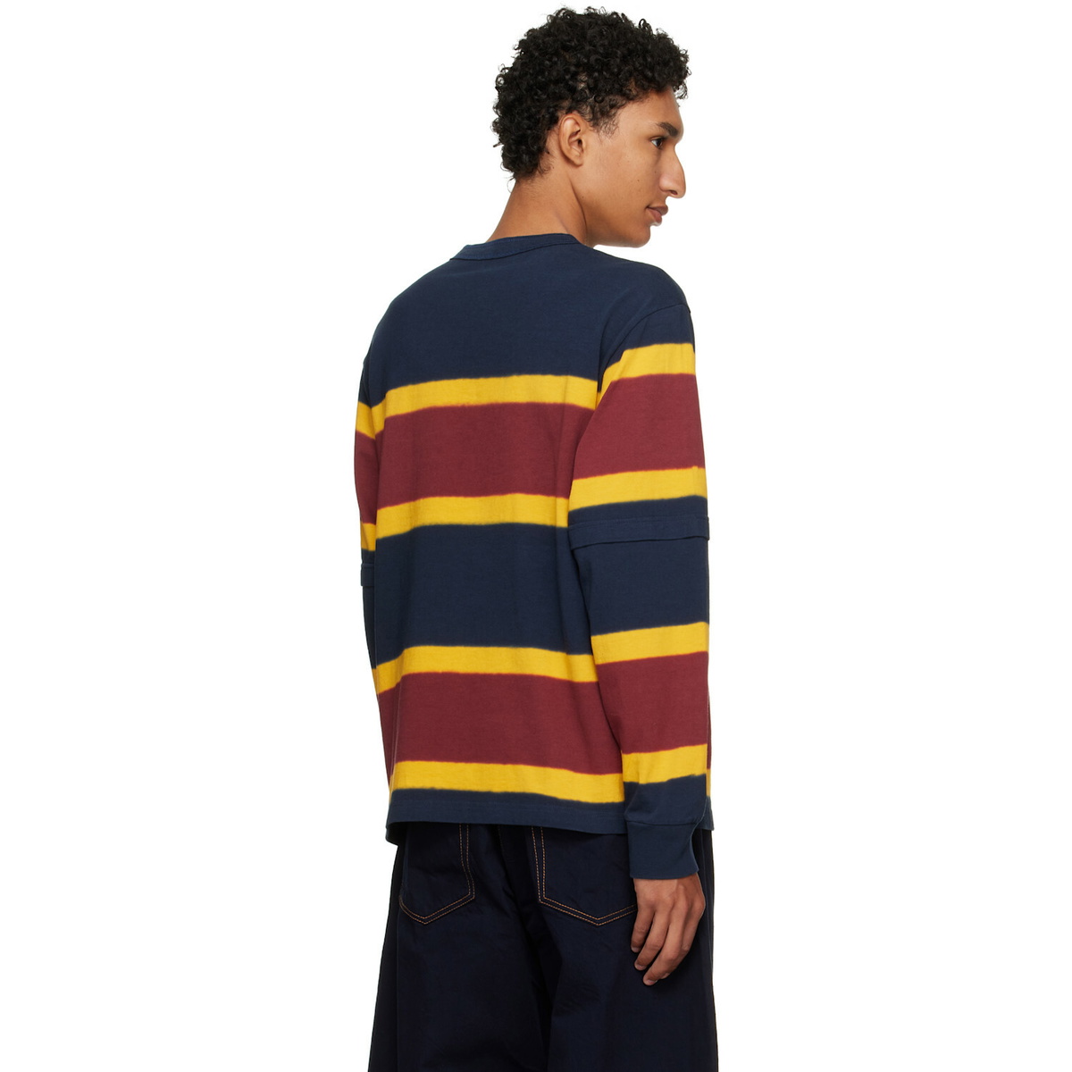sacai Navy & Burgundy Chusen-Dyed Cotton Jersey T-shirt