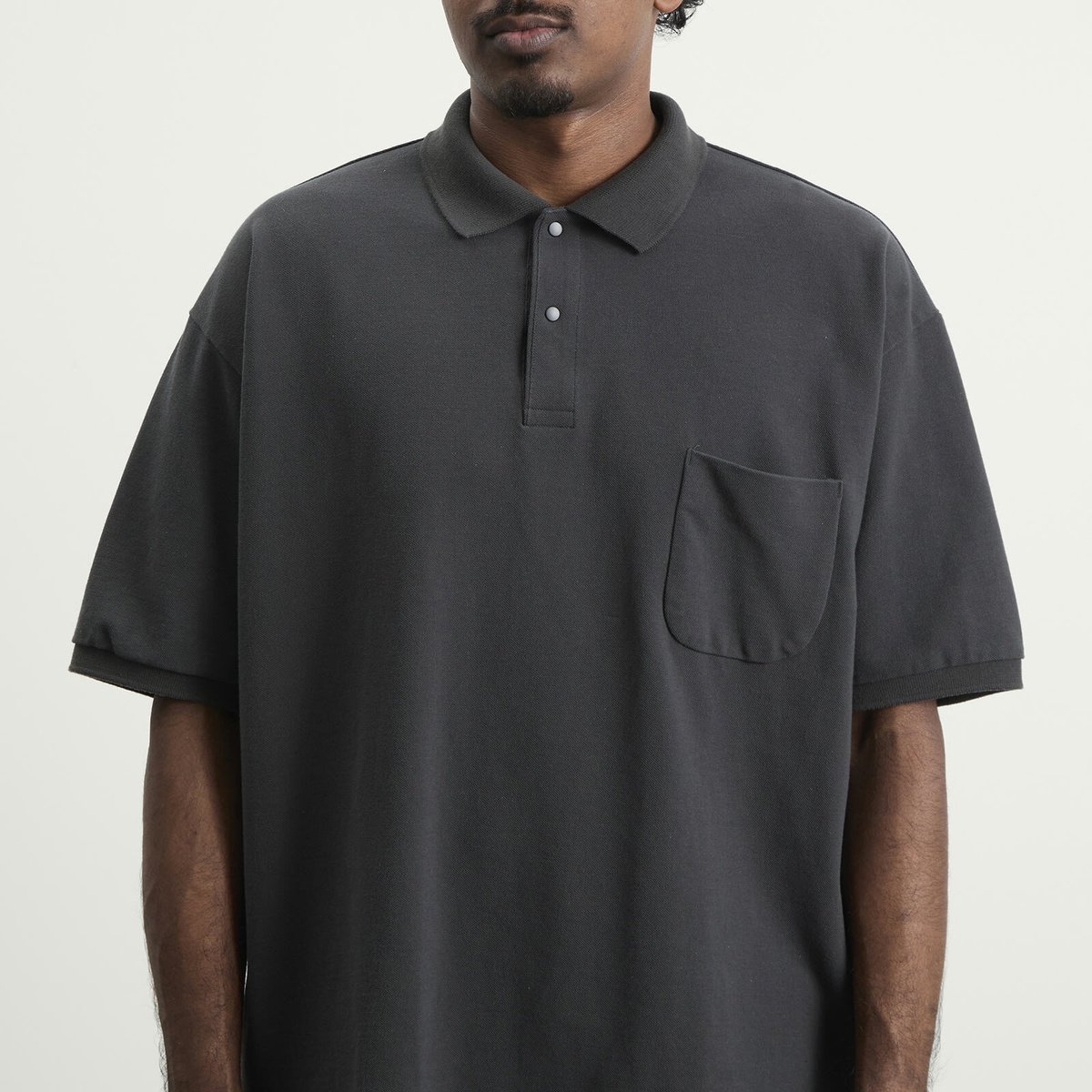 Nanamica Men's Snap Polo Shirt in Charcoal