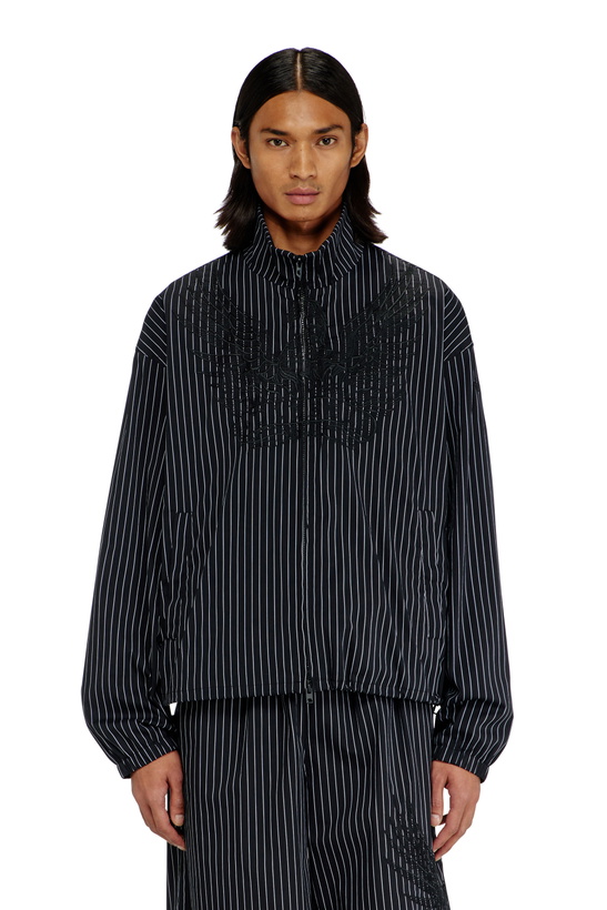 Photo: Diesel Nylon pinstripe Jacket with Phoenix embroidery - Jackets Mens in Black