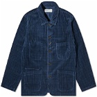 Universal Works Men's Houndstooth Cord Bakers Chore Jacket in Navy